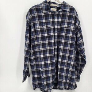 LL BEAN Plaid Shirt Mens‎ XL Tall Blue Gray Blk Heavy Cotton Chamois Cloth